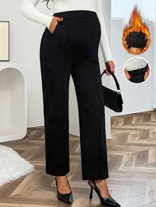 SHEIN 孕妇装纯色休闲裤 - 黑色 - 查看 3