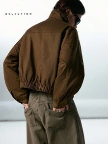 LYSMO 女士时尚休闲美亚德仿毛领夹棉大衣 - 橄欖綠 - 查看 2