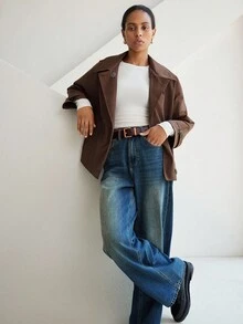 SHEIN Luminelle Casual Solid Color Short Trench Coat For Women