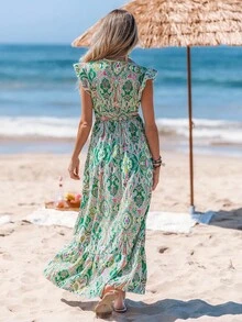 Sylviya 女士休闲抽象印花长袖连衣裙，秋冬季基本日常装 - 彩色 - 查看 2