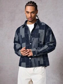 DAZY 男士拼布牛仔夹克，街头风格，多色，秋季 - 彩色 - 查看 6