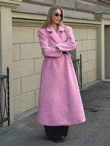 MOTF PREMIUM LAPEL BLACK BELT OVERCOAT - Pink - View 4