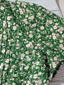 SHEIN CURVE+ 大码夏季波西米亚风短袖绿色印花衬衫 - 綠色 - 查看 5