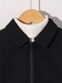 SHEIN 一件男童休闲可爱牛仔印花保暖加厚长袖翻领外套，适合外出、上学、休闲聚会、秋冬季穿着。