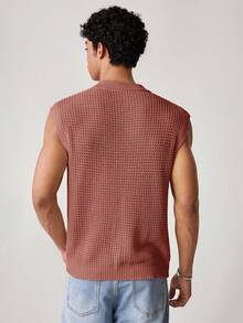 SWAVVY Men's Solid Color Sleeveless Knit Top, Polo Shirt For Summer,Vacation - Redwood - View 2