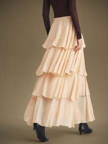 Ontre 女士半身裙波西米亚风度假装夏季ins明星同款度假风异域风情乡村演唱会西式服装高档面料舒适透气飘逸长裙 - 杏色 - 查看 3