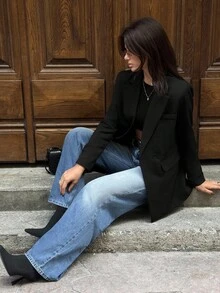 EURMUSE Solid Color Casual & Commuting Versatile Blazer Jacket - Black - View 6