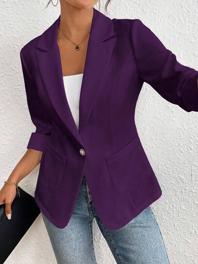 RosyDaze Casual Solid Color Blazer, Spring/Summer