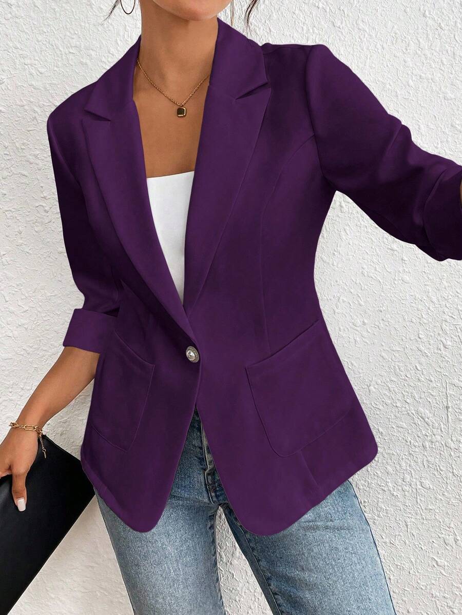 RosyDaze Blazer casual monocromatico, primavera/estate - Viola - Visualizzare 1