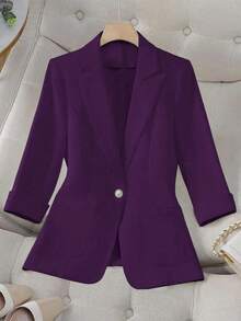 RosyDaze Blazer casual monocromatico, primavera/estate - Viola - Visualizzare 4