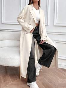 Chiquease 女士时尚休闲双排扣长款风衣 - 米色 - 查看 5