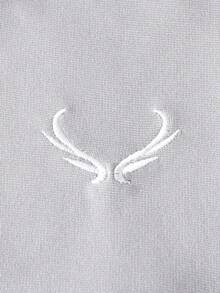 SHEIN Tween Boy Casual Striped Color-Block Antler Embroidery Short Sleeve T-Shirt And Long Pants Two-Piece Set, Spring/Summer, School, Campus, College