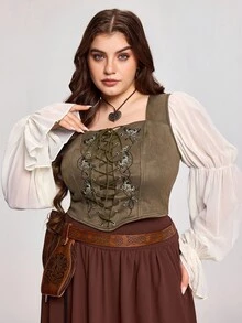 ROMWE EDITION Blusa de tirantes verde con bordado de mariposa y flores, talla grande - Burdeos - Ver 8