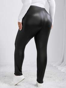 SHEIN CURVE+ Quần legging trơn màu thường ngày cỡ lớn cho nữ/Mùa thu/Mùa đông - màu đen - Xem 2