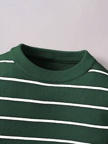 SHEIN 儿童男婴和女婴舒适条纹针织毛衣，休闲百搭圆领长袖套头衫，适合秋冬季、幼儿园