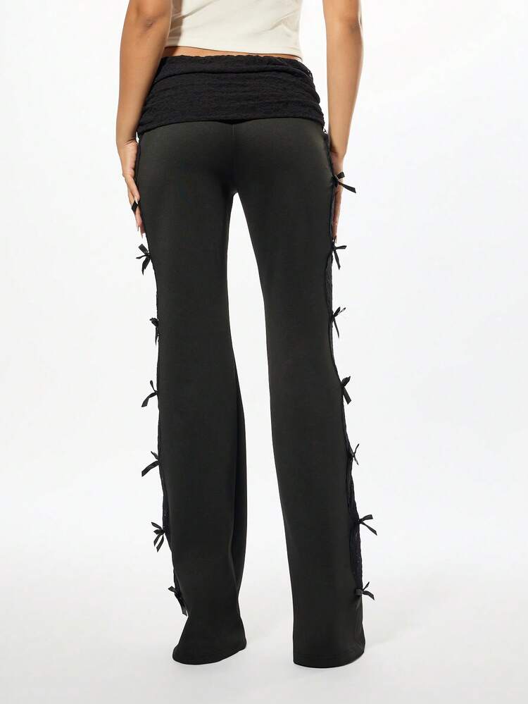 SUMWON WOMEN Flared Pants With Lace Fold Over Waistband