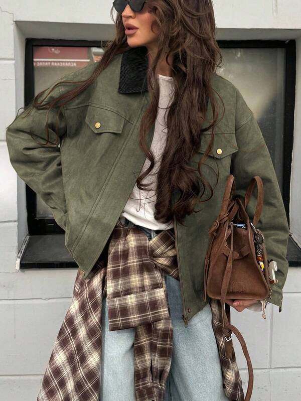 INAWLY Giacca casual larga con tasche, nuova collezione autunno/inverno 2025 con blocchi di colore, da donna