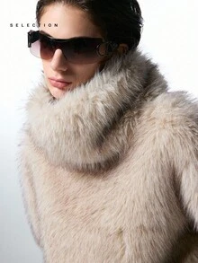 LYSMO 女士蓬松长袖短款高领保暖套头衫外套，冬季时尚