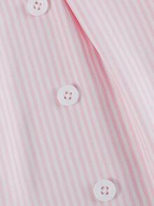 Souflis Souflis 女婴休闲优雅甜美公主风格蓝色条纹无袖连衣裙，带白色蝴蝶结领口装饰，夏季 - 粉色 - 查看 5