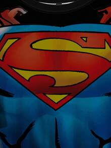 SUPERMAN X SHEIN 男士休闲人体印花圆领短袖T恤，夏季 - 白色 - 查看 3