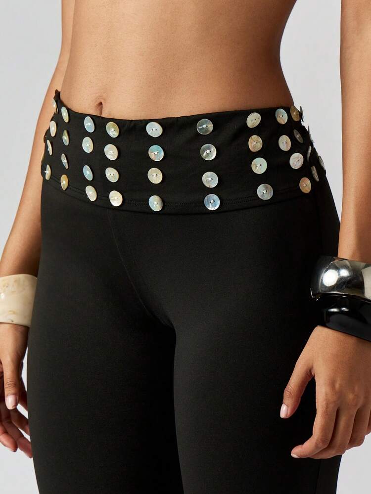 MISSGUIDED Button Detail Foldover High Rise Capri Leggings For Festival Concert Rehearsal