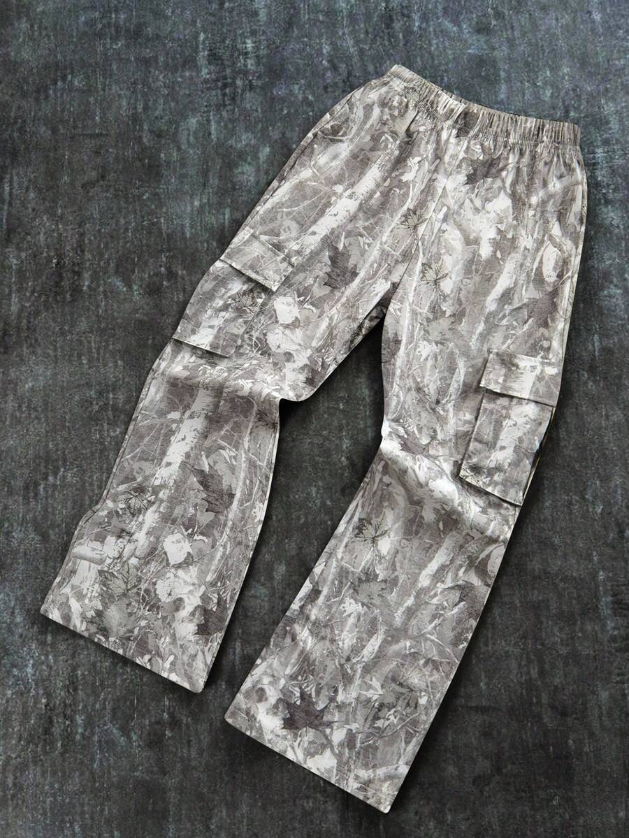 SHEIN 青少年男孩迷彩树枝印花工装裤