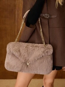 MOTF PREMIUM FUZZY CHAIN DETAIL SHOULDER BAG - Volcanic Gray - View 8