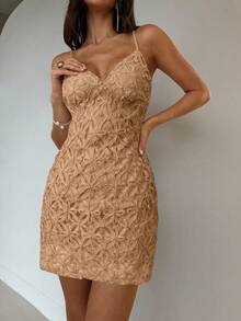 Aloruh Váy ngắn hai dây thời trang ôm sát họa tiết hoa Jacquard dành cho nữ - màu nâu - Xem 5