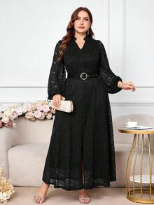 Modelyn Váy thường ngày thắt eo thanh lịch cỡ lớn cho nữ - màu đen - Xem 6