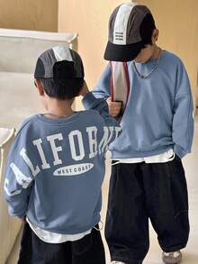 SHEIN 1pc Young Boys' Casual College Style Comfortable Fashion Minimalist Loose Fit Practical Versatile Big Letter Graphic Thick Sweatshirt, Suitable For Daily Wear, School, Outings, Sports, Autumn/Winter