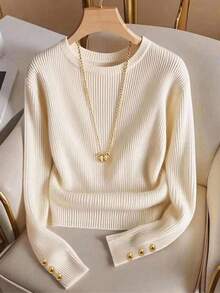 Airaco Elegant Round Neck Knit T-Shirt, Minimalist Fashion Knit Top, Autumn/Winter