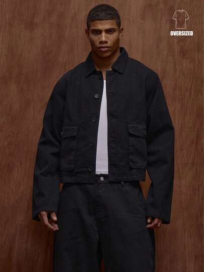 Musero Men Oversized Baggy Cuff Button Through Denim Jacket Co-Ord Jacket Only Sets Fall/Autumn Winter Winter Clothes