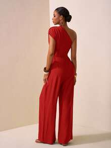 Zivah 2025 Spring/Summer New Style Music Festival, Easter, St. Patrick's Day, Western, Nomadic, Birthday Party, Graduation, Campus, Student Wear, Casual Outings, Versatile, Leisure, Cruise Travel, Beach, Sunbathing, Viral Online, Street Fashion, Elegant Asymmetric Texture Fabric Brown Belted Jumpsuit