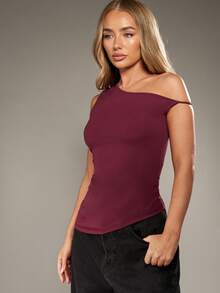 MISSGUIDED One Shoulder Asymmetric Top With Cold Shoulder Design For Evening Party Occasions - Brown - View 5