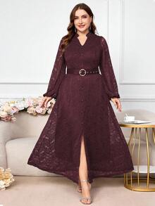 Modelyn Váy thường ngày thắt eo thanh lịch cỡ lớn cho nữ - Màu Đỏ Sâu - Xem 3