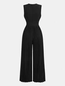 Pitira 少女褶皱 V 领收腰阔腿连体裤，休闲优雅通勤度假装，秋冬连体裤，万圣节、圣诞节、派对