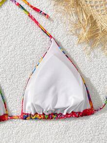 Slaydiva 1 pieza Parte superior de bikini casual con triángulo y cubierta extra para mujer de talla grande con estampado aleatorio - Multicolor - Ver 5