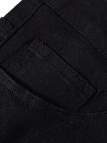 Manfinity Roughcore Nam Cotton Rách Skinny Jeans Slim Fit Dài Giặt Tối Wash Jean Hàng Hóa Đen Trơn Làm Việc Cơ Bản Chồng - màu đen - Xem 6