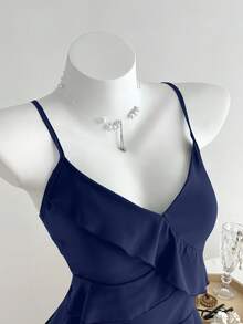 Elamini Parte superior de tirantes con volantes de unicolor casual de verano para mujer