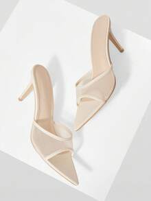 MOTF PREMIUM Giày sandal cao gót lưới mũi nhọn - Màu be - Xem 9