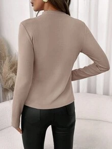 Editum Women's Crew Neck Solid Color Knit Fitted Stretchy Black, White, Khaki Elegant Everyday Casual Commute Multi-Pack T-Shirts, Autumn/Winter