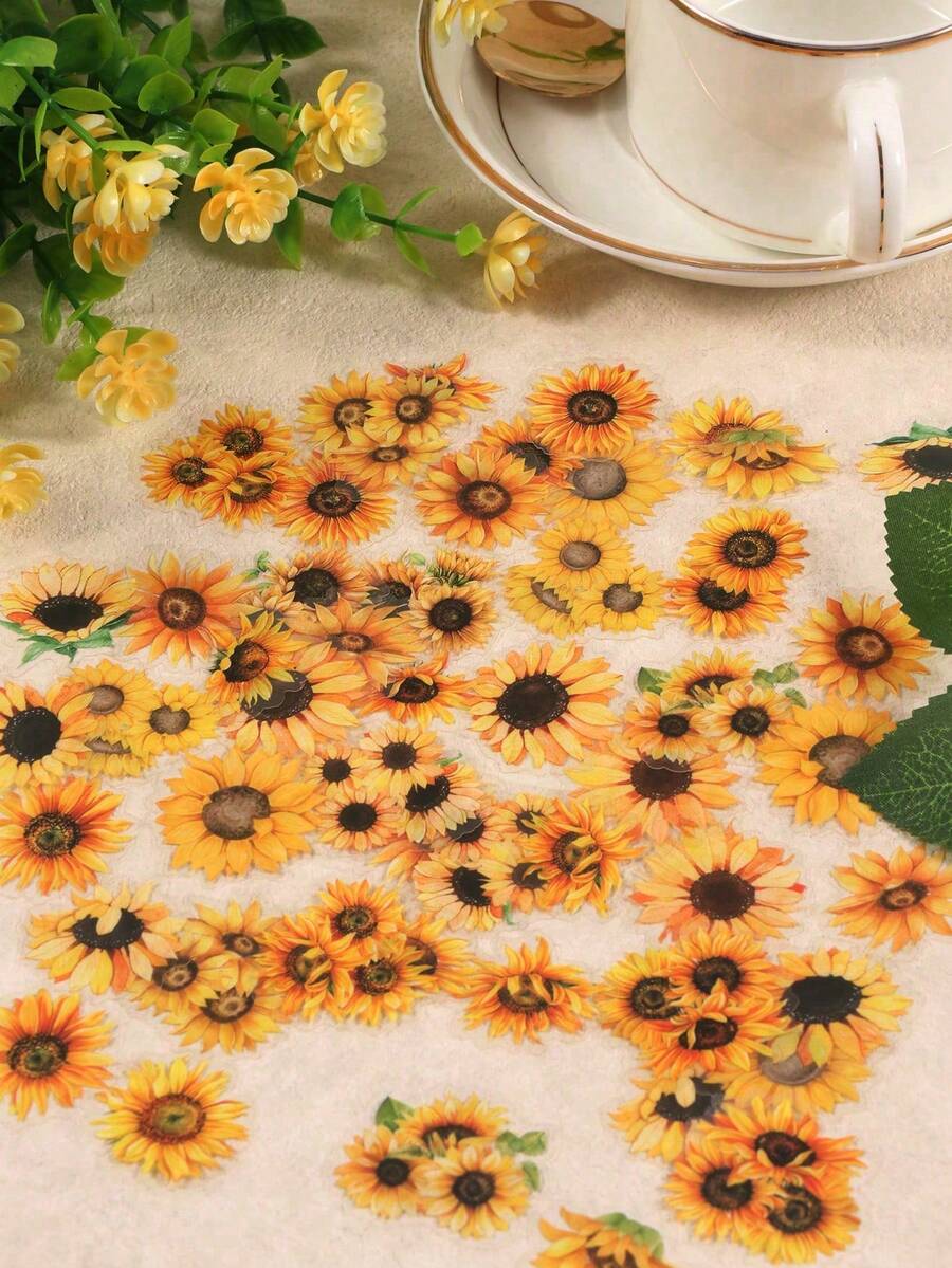 1pack 50pcs Adorable Mini Sunflower Pet Stickers For Diy Collage Back To School - Multicolor - View 1