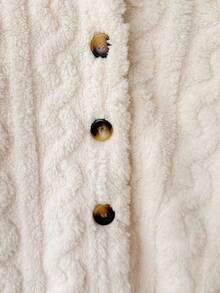 SHEIN Serisse Kids 少女双面纯色米色长袖外套，适合秋冬季日常休闲穿着、返校季、冬季女童装、母女亲子装，时尚秋季母女毛绒外套