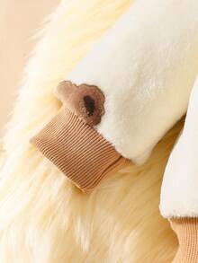 SHEIN 新生男婴杏色卡通泰迪熊毛绒圆领连帽衫和裤子两件套可爱休闲 - 彩色 - 查看 6