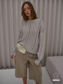 MUSERA Oversized Contrast Rib Crewneck Knit Jumper Classy Cute Sexy Streetwear Fall Autumn Night Out Winter Evening Party Elegant  New Year - Multicolor - View 1