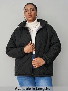 SHEIN Tall CURVE Chaqueta casual de talla grande para mujer, de unicolor y con forro térmico, para otoño/invierno - Negro - Ver 1