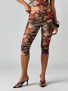 MISSGUIDED Floral Animal Print Two Piece Co-Ord Set Off Shoulder Crop Top And Capri Pants Festival Summer Party Casual Outfit - Multicolor - View 6