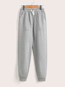 SHEIN Boys Drawstring Waist Slant Pocket Joggers - Light Grey - View 1
