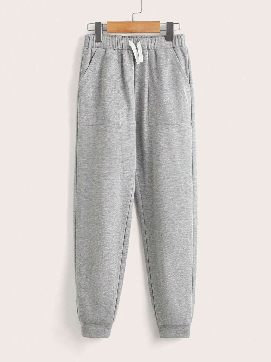 SHEIN Boys Drawstring Waist Slant Pocket Joggers - Light Grey - View 1
