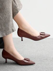 CUCCOO BIZCHIC Modische schwarze bequeme Spitzschuh Kittenfersen für Damen, geeignet für Pendeln, Dates, Partys und Urlaub